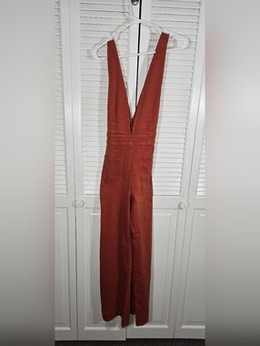 Dollhouse Wide Legged Deep V Brown Denim Overall Jumpsuit Sz 5/6